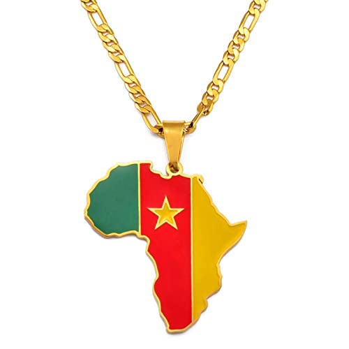 CECECOLEPansr Kamerun Flagge Afrika Karte Anhänger Halskette Retro Modeschmuck Charme Geometrisches Muster Land Grenze Hip-Hop Pullover Kette Für Damen Herren Geschenk,Kamerun,45Cm(17.7 Zoll) von CECECOLEPansr