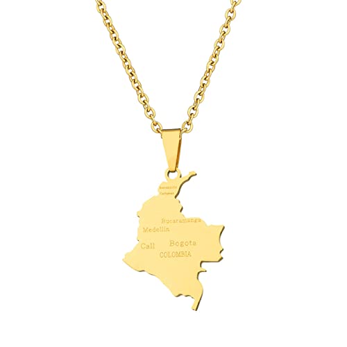 CECECOLEPansr Kolumbien Karte Form Mit Städten Anhänger Halskette Brief Mode Paar Halskette Schmuck Charm Unisex Pullover Kette Für Damen Herren Geschenk Accessoires,Gold,45Cm(17.7 Zoll) von CECECOLEPansr