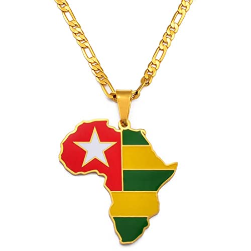 CECECOLEPansr Togo Flagge Afrika Karte Anhänger Halskette Retro Modeschmuck Charme Geometrisches Muster Land Grenze Hip-Hop Pullover Kette Für Damen Herren Geschenk,Togo,45Cm(17.7 Zoll) von CECECOLEPansr