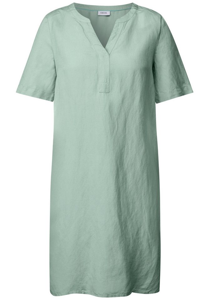 CECIL Cocktailkleid LINEN_LI/CV_Solid Split Neck D ice sage green von CECIL