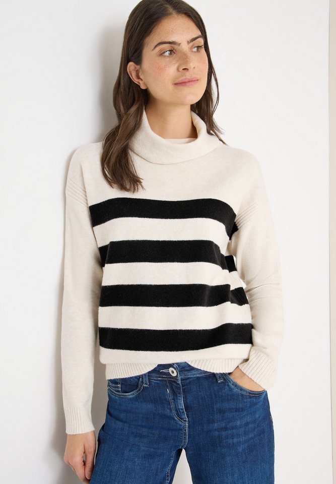 CECIL Rollkragenpullover mit Colorblocking-Streifen und großem Kragen von CECIL