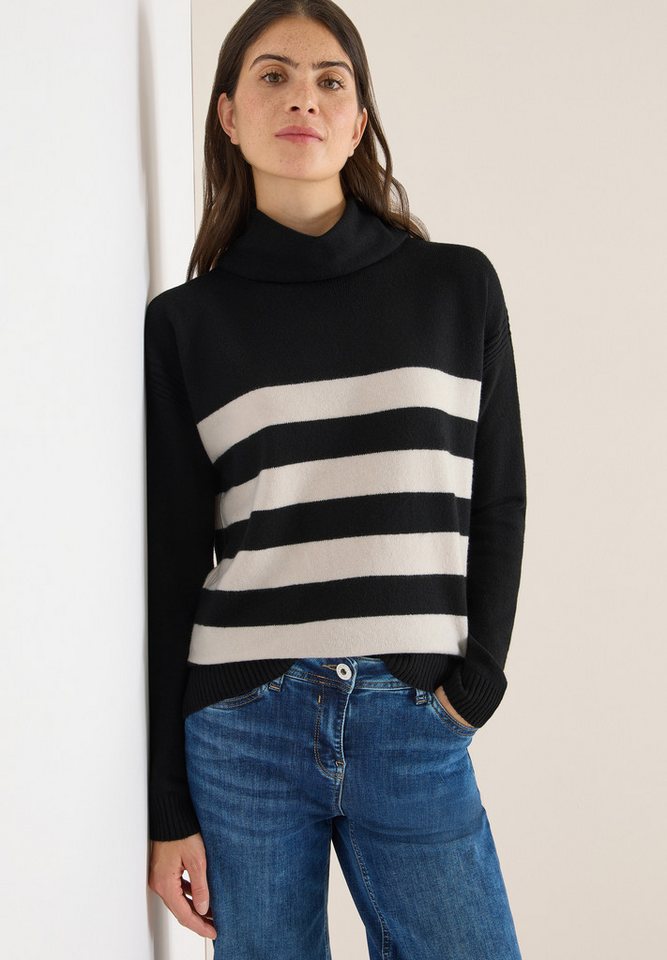 CECIL Rollkragenpullover mit Colorblocking-Streifen und großem Kragen von CECIL