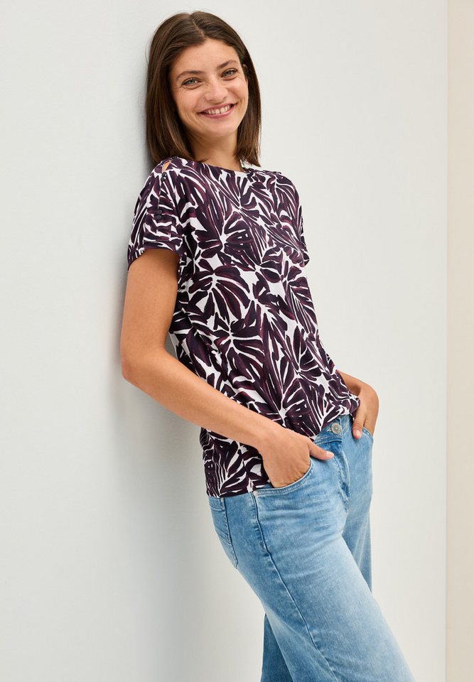 CECIL T-Shirt mit Knopfdetail an den Schultern und grafischem Print von CECIL