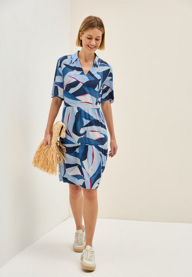 CECIL Volantkleid Sommerkleid mit grafischem Muster, V-Ausschnitt und lockerer Passform von CECIL