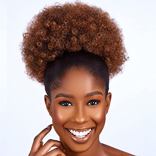 Afro Puff Drawstring Ponytail Extension for Black Women Synthetic Short Afro Kinkys Curly Afro Bun Extension Hairpieces Updo Hair Extensions with Two Clips (Black-1B) (Large(pack of 1), t30#) von CECINILL
