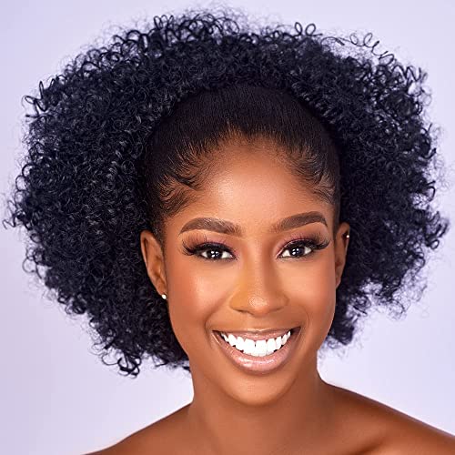 CECINILL Afro Puff kinky curly Drawstring Ponytail Extension for Black Women Synthetic Short Afro Kinkys Curly Afro Bun Extension Hairpieces Updo Hair Extensions with Two Clips(1#) von CECINILL