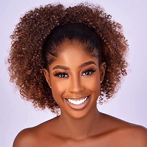 CECINILL Afro Puff kinky curly Drawstring Ponytail Extension for Black Women Synthetic Short Afro Kinkys Curly Afro Bun Extension Hairpieces Updo Hair Extensions with Two Clips(18inch, T30#) von CECINILL