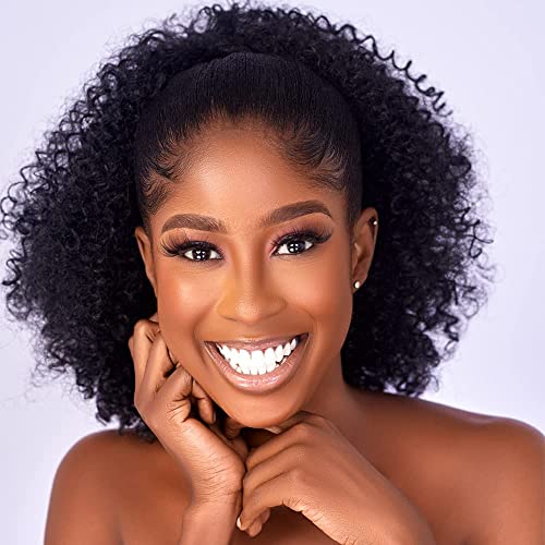 CECINILL Afro Puff kinky curly Drawstring Ponytail Extension for Black Women Synthetic Short Afro Kinkys Curly Afro Bun Extension Hairpieces Updo Hair Extensions with Two Clips(1B) von CECINILL