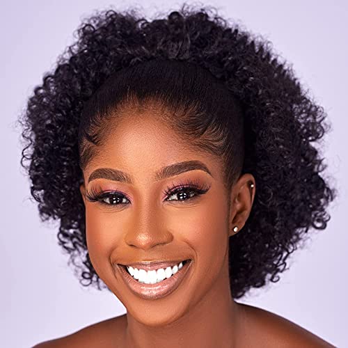 CECINILL Afro Puff kinky curly Drawstring Ponytail Extension for Black Women Synthetic Short Afro Kinkys Curly Afro Bun Extension Hairpieces Updo Hair Extensions with Two Clips(2#) von CECINILL