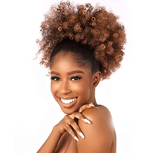 CECINILL Afro Puff kinky curly Drawstring Ponytail Extension for Black Women Synthetic Short Afro Kinkys Curly Afro Bun Extension Hairpieces Updo Hair Extensions with Two Clips(T30#) von CECINILL