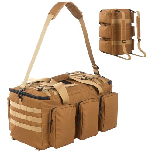 CECKQUE Militärische taktische Reisetasche für Herren, 55 l, große Größe, Wochenende, Reisen, Camping, Turnbeutel, Armee-Reisetasche mit Fächern und Riemen für Basketball, Sportausrüstung, Hellbraun, von CECKQUE