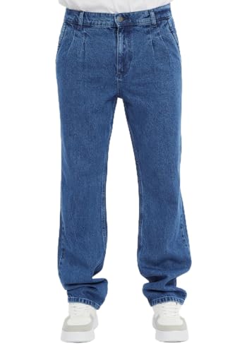 CEDY DENIM - Baggy Jeans Herren Loose Fit Retro Hosen Herren Regular Straight Cut Plissee Stil Jeanshose CD354 (33W/32L Blau) von CEDY DENIM