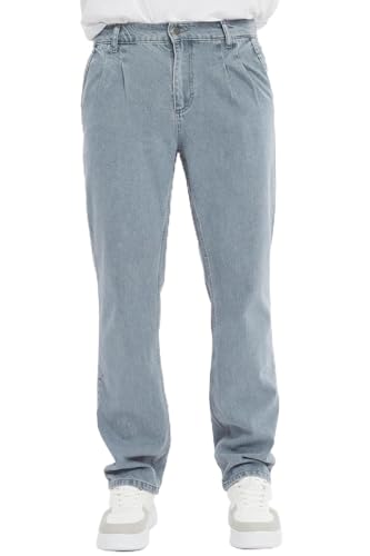 CEDY DENIM - Baggy Jeans Herren Loose Fit Retro Hosen Herren Regular Straight Cut Plissee Stil Jeanshose CD354 (34W/32L Hellgrau) von CEDY DENIM