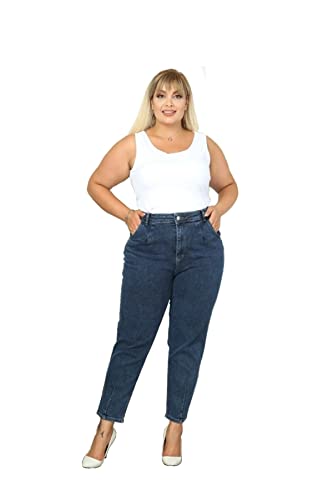 CEDY DENIM Female Mom Jeans, High Waist Jeans Damen, High Ankle, Hoher Taille Übergröße Stretch Damen Jeans CD600 (52W/29L Blau) von CEDY DENIM