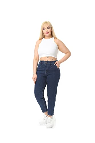 CEDY DENIM Female Mom Jeans, High Waist Jeans Damen, High Ankle, Hoher Taille Übergröße Stretch Damen Jeans CD600 (52W/29L Navyblau) von CEDY DENIM