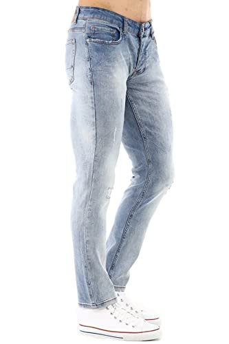 CEDY DENIM - Herren Jeans Slim Fit, Stretch Jeanshose, Mid Rise Tapered Hosen Männer CD300 (32W/32L Blau-Br) von CEDY DENIM