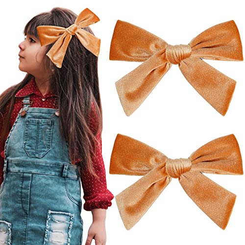 CEELGON 2 x 15,2 cm große Samtschleifen für Mädchen, Herbst-Haarschleifen für Kleinkinder, Mädchen, orange-braun, Haarschmuck für kleine Mädchen, Zopfschleifen von CEELGON