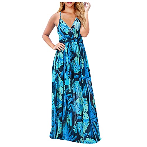 CEFGR V Ausschnitt Kleid Damen Sommerkleider Böhmisch Kleid Halfter Ärmellos Blumenkleid Strandkleid Lang Kleider MaxiKleid Cocktailkleid von CEFGR