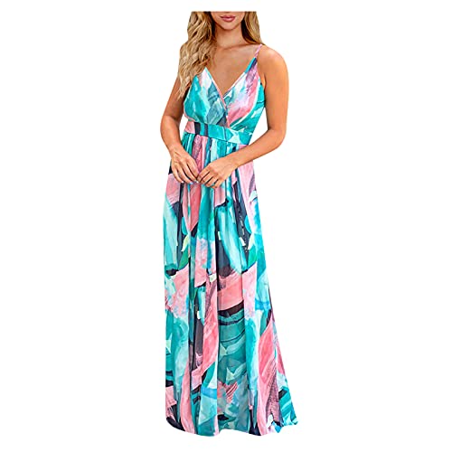 CEFGR V Ausschnitt Kleid Damen Sommerkleider Böhmisch Kleid Halfter Ärmellos Blumenkleid Strandkleid Lang Kleider MaxiKleid Cocktailkleid von CEFGR