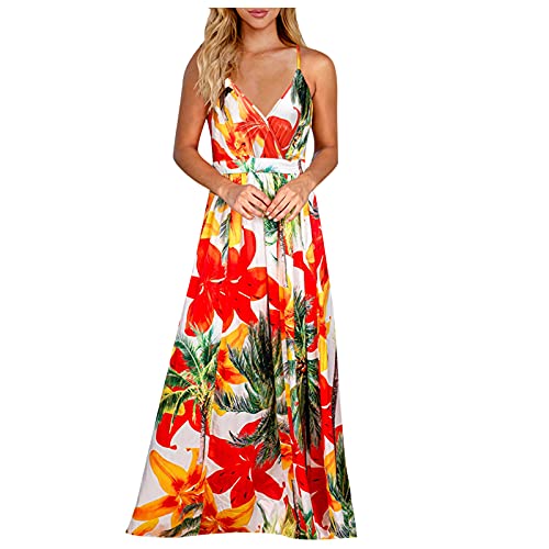 CEFGR V Ausschnitt Kleid Damen Sommerkleider Böhmisch Kleid Halfter Ärmellos Blumenkleid Strandkleid Lang Kleider MaxiKleid Cocktailkleid von CEFGR