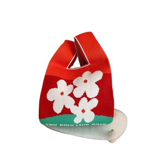 CEHJZQRPL Blume Gedruckt Knoten Handgelenk Tasche Handgemachte Stricken Handtasche Frauen Casual Farbe Plaid Einkaufstasche Student(2) von CEHJZQRPL