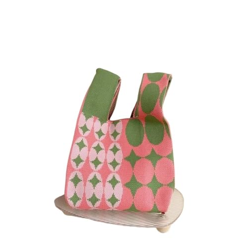 CEHJZQRPL Casual Knoten Handgelenk Tasche Handgemachte Stricken Handtasche Frauen Farbe Plaid Einkaufstasche(2) von CEHJZQRPL