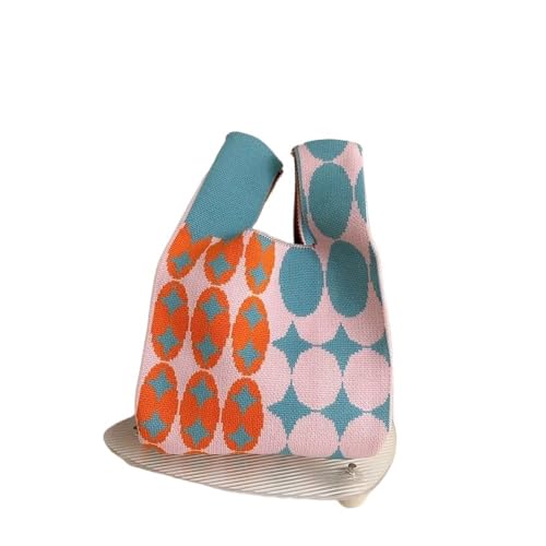 CEHJZQRPL Casual Knoten Handgelenk Tasche Handgemachte Stricken Handtasche Frauen Farbe Plaid Einkaufstasche(7) von CEHJZQRPL