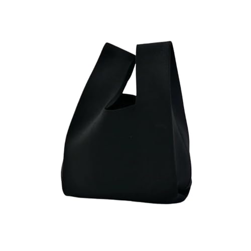 CEHJZQRPL Einfarbig Handgemachte Gestrickte Handtasche Frauen Knoten Handgelenk Tasche Casual Tote Tasche Student(Black) von CEHJZQRPL