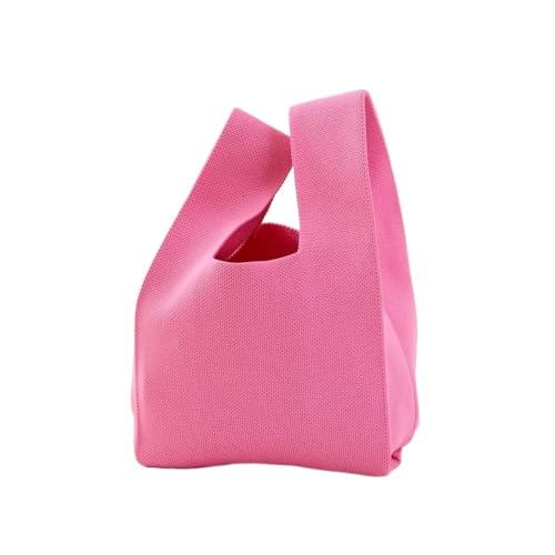 CEHJZQRPL Einfarbig Handgemachte Gestrickte Handtasche Frauen Knoten Handgelenk Tasche Casual Tote Tasche Student(Dark Pink) von CEHJZQRPL