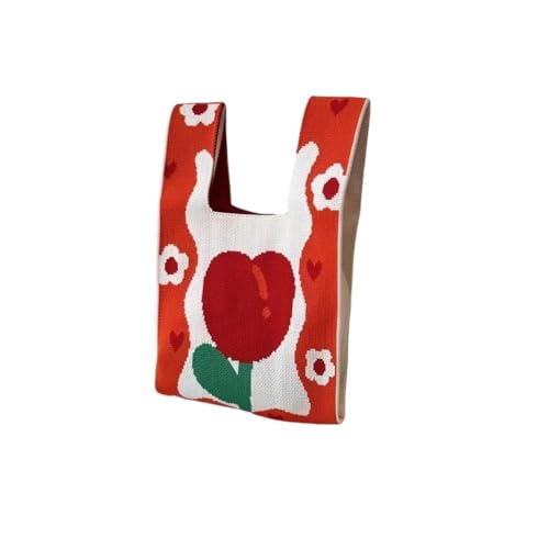 CEHJZQRPL Frauen Knoten Handgelenk Tasche Mode Handgemachte Stricken Handtaschen Koreanische Casual Tragetaschen for Geschenke(Red) von CEHJZQRPL