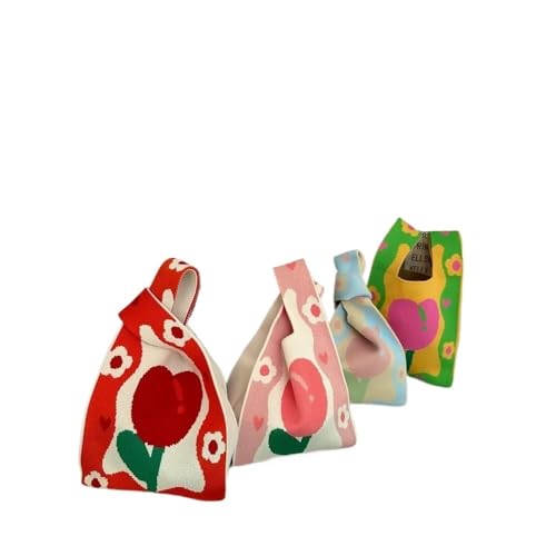 CEHJZQRPL Frühling Tulpe Cartoon Strick Handtasche Frauen Knoten Handgelenk Tasche Casual Farbe Breite Einkaufstasche Student Einkaufstasche for Frauen(Red) von CEHJZQRPL