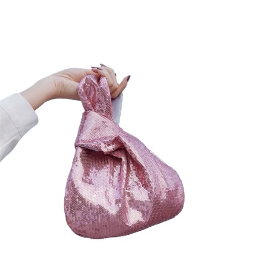 CEHJZQRPL Handgelenk Knoten Tasche Damen Mode Reversible Pailletten Handtasche Ärmel Knoten Beutel Party Abend Kupplung Geldbörse(Pink) von CEHJZQRPL
