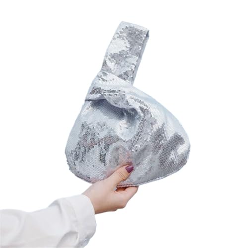 CEHJZQRPL Handgelenk Knoten Tasche Damen Mode Reversible Pailletten Handtasche Ärmel Knoten Beutel Party Abend Kupplung Geldbörse(Silver) von CEHJZQRPL