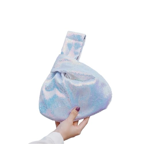 CEHJZQRPL Handgelenk Knoten Tasche Damen Mode Reversible Pailletten Handtasche Ärmel Knoten Beutel Party Abend Kupplung Geldbörse(White) von CEHJZQRPL