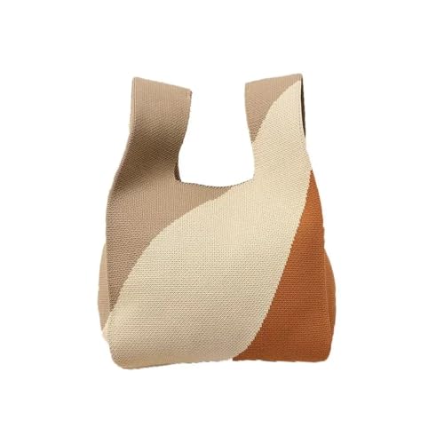 CEHJZQRPL Handgelenk Knoten Tasche Gestrickte Schulter Tasche Weiblichen Koreanischen Mode Baumwolle Garn Häkeln Weste Form Einkaufstasche for Frauen Girly Vintage Süße(Coffee) von CEHJZQRPL