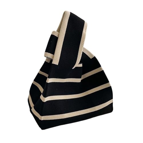 CEHJZQRPL Handgelenk Knoten Tasche Stricken Handtasche Mode Stricken Handgemachte Einkaufstaschen Hohe Kapazität Knoten Handgelenk Tasche Mädchen(Black) von CEHJZQRPL