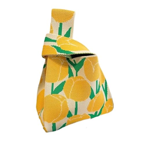 CEHJZQRPL Handgelenk Knoten Tasche Stricken Handtasche Mode Stricken Handgemachte Einkaufstaschen Hohe Kapazität Knoten Handgelenk Tasche Mädchen(Yellow) von CEHJZQRPL