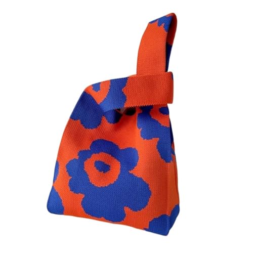 CEHJZQRPL Handgelenksknotentasche Damen Knoten Handgelenkstasche Handgefertigte gestrickte Handtasche Tragbare gestreifte Tragetasche Eimer Handytasche Handtasche(Orange) von CEHJZQRPL