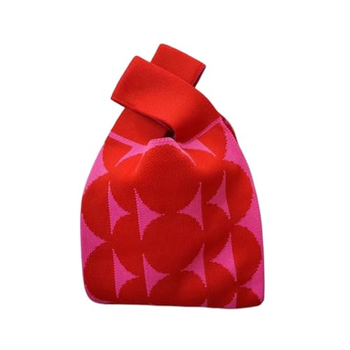 CEHJZQRPL Handgelenksknotentasche Handgemachte Strickhandtasche Damen Knoten Handgelenktasche Lässige Tragetasche Mädchen Strickhandtasche(Red) von CEHJZQRPL
