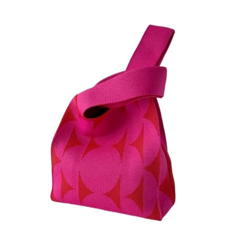 CEHJZQRPL Handgemachte Strickhandtasche Damen Knoten Handgelenktasche Lässige Tragetasche Mädchen Strickhandtasche(Rose Red) von CEHJZQRPL