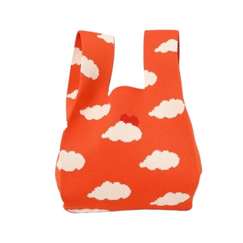 CEHJZQRPL Handgemachte Strickhandtasche Damen Mädchen Knoten Handgelenktasche Design Tragetasche Lässige Farbe Schultertasche(Orange) von CEHJZQRPL