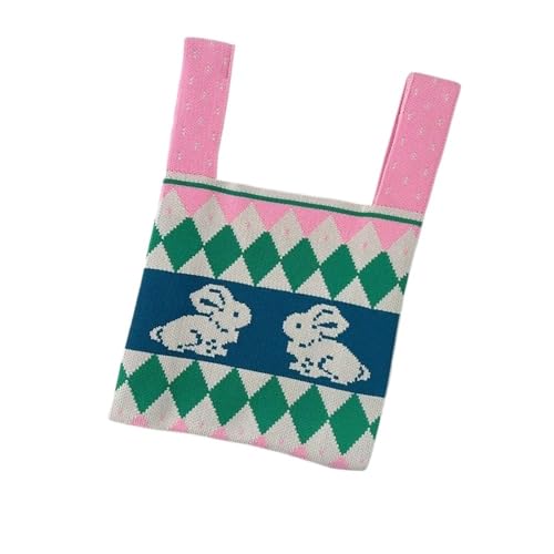 CEHJZQRPL Handgemachte Strickhandtasche Damen Mädchen Knoten Handgelenktasche Design Tragetasche Lässige Farbe Schultertasche(Pink) von CEHJZQRPL