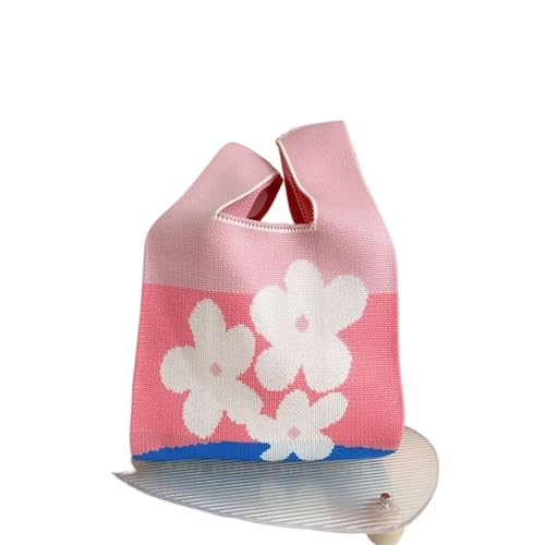 CEHJZQRPL Knoten Handgelenk Tasche Handgemachte Strick Handtasche Frauen Knoten Handgelenk Tasche Lässige Farbe Blume Einkaufstasche(Color 1) von CEHJZQRPL
