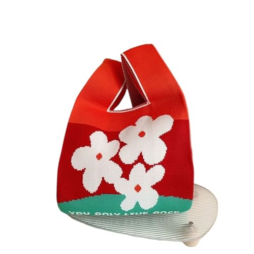 CEHJZQRPL Knoten Handgelenk Tasche Handgemachte Strick Handtasche Frauen Knoten Handgelenk Tasche Lässige Farbe Blume Einkaufstasche(Color 2) von CEHJZQRPL