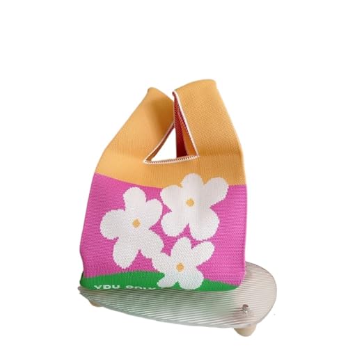 CEHJZQRPL Knoten Handgelenk Tasche Handgemachte Strick Handtasche Frauen Knoten Handgelenk Tasche Lässige Farbe Blume Einkaufstasche(Color 3) von CEHJZQRPL