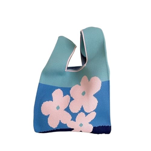 CEHJZQRPL Knoten Handgelenk Tasche Handgemachte Strick Handtasche Frauen Knoten Handgelenk Tasche Lässige Farbe Blume Einkaufstasche(Color 4) von CEHJZQRPL