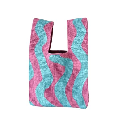 CEHJZQRPL Knoten Handgelenk Tasche Streifen Strick Handtaschen Frauen Handgemachte Knoten Handgelenk Tasche Lässig Kleine Einkaufstasche Mädchen(Blue) von CEHJZQRPL
