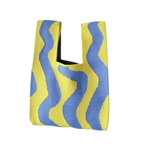 CEHJZQRPL Knoten Handgelenk Tasche Streifen Strick Handtaschen Frauen Handgemachte Knoten Handgelenk Tasche Lässig Kleine Einkaufstasche Mädchen(Yellow) von CEHJZQRPL