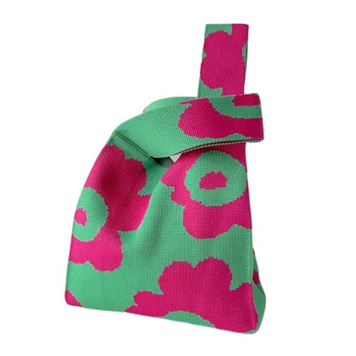 CEHJZQRPL Knoten Handgelenk Tasche Wiederverwendbare Knoten Handgemachte Einkaufstasche Einkaufstaschen Handgelenk Tasche Strick Handtasche(Green) von CEHJZQRPL