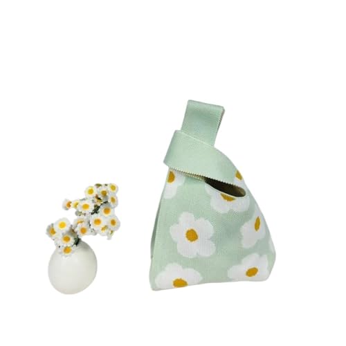CEHJZQRPL Mode Blume Stickerei Gestrickte Handtasche Frauen Knoten Handgelenk Tasche Casual Tote Tasche Student Handgemachte Einkaufstaschen(Green) von CEHJZQRPL